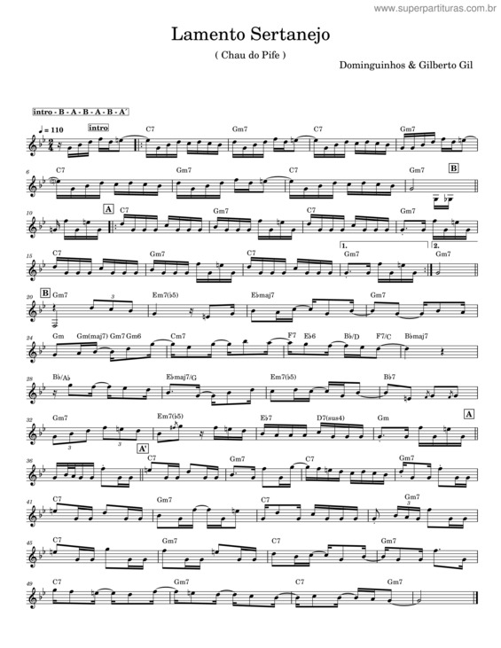 Partitura da música Lamento Sertanejo – Dominguinhos v.6