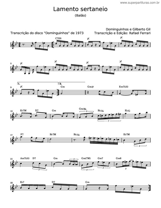 Partitura da música Lamento Sertanejo – Dominguinhos