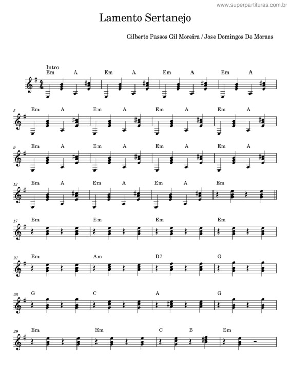 Partitura da música Lamento Sertanejo – Gilberto Passos Gil Moreira, Jose Domingos De Moraes v.2