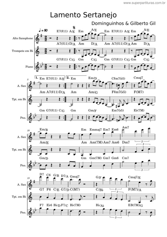 Partitura da música Lamento Sertanejo – Gilberto Passos Gil Moreira, Jose Domingos De Moraes