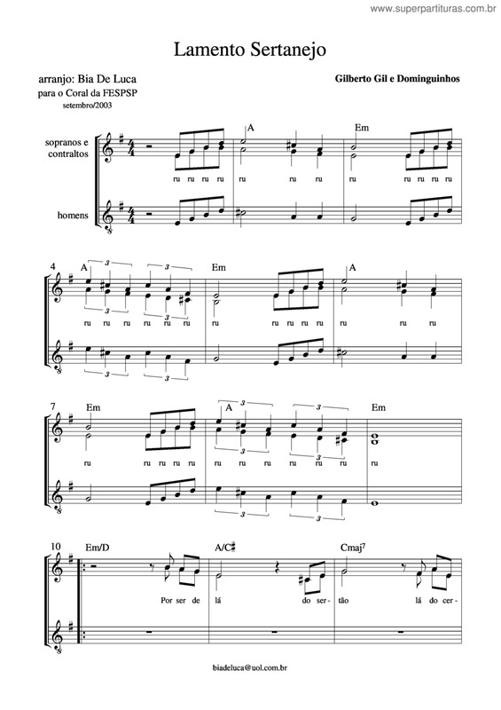 Partitura da música Lamento Sertanejo v.2