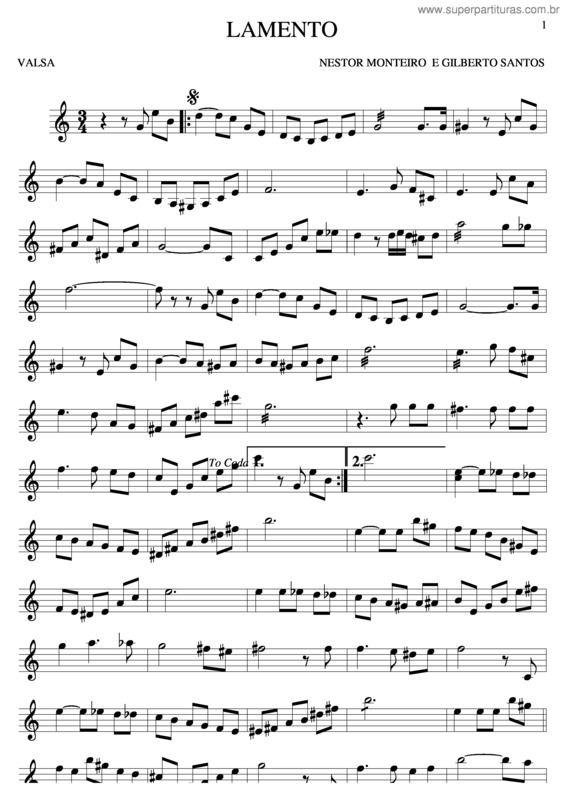 Partitura da música Lamento