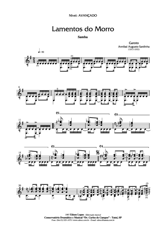 Partitura da música Lamentos do Morro v.2