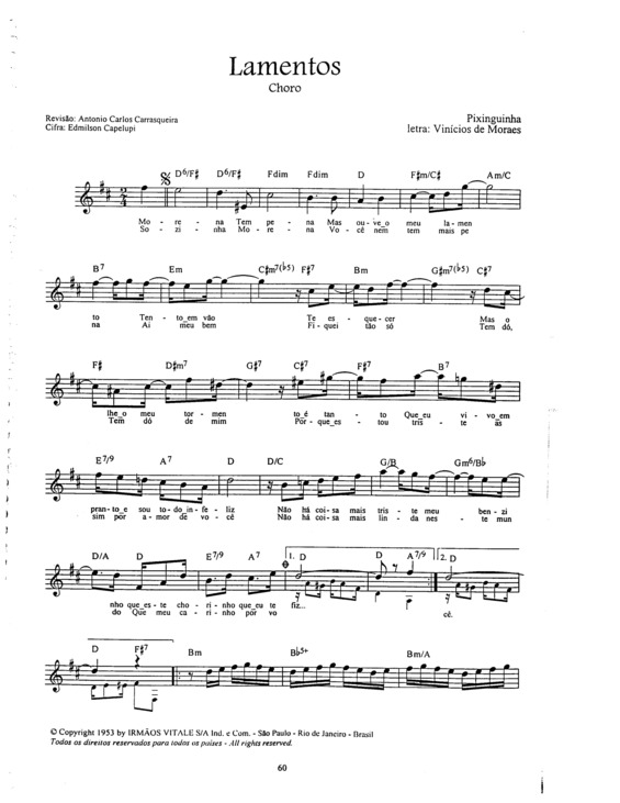 Partitura da música Lamentos v.17