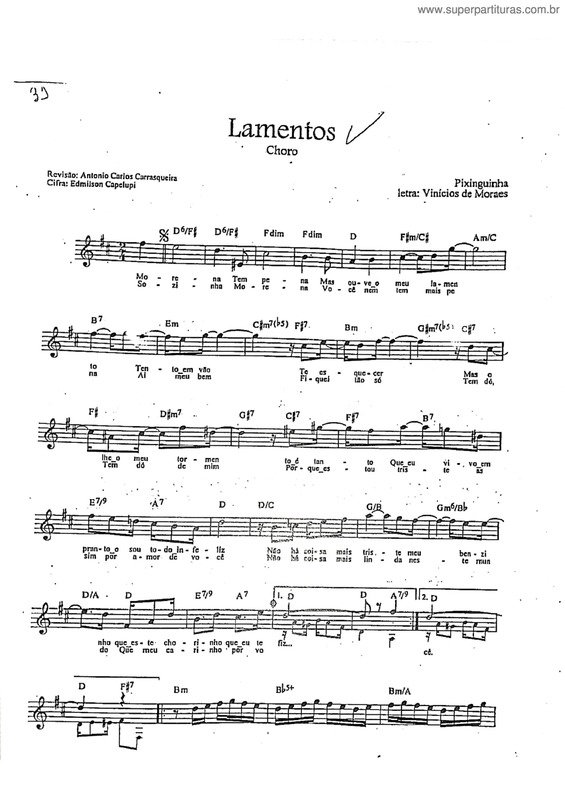 Partitura da música Lamentos v.20