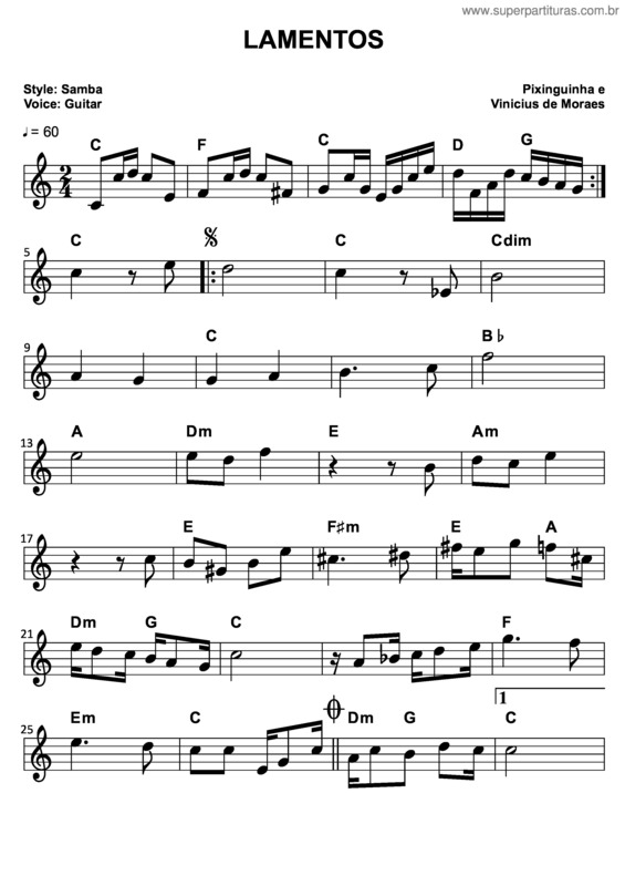 Partitura da música Lamentos v.25