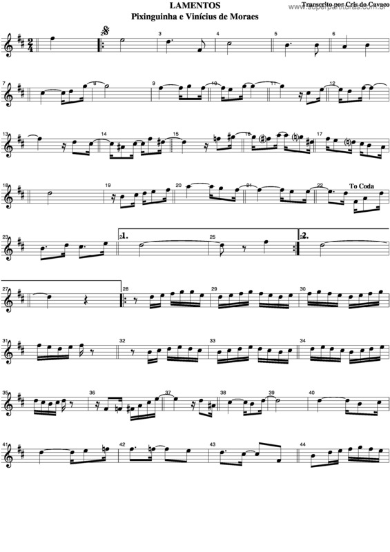 Partitura da música Lamentos v.3