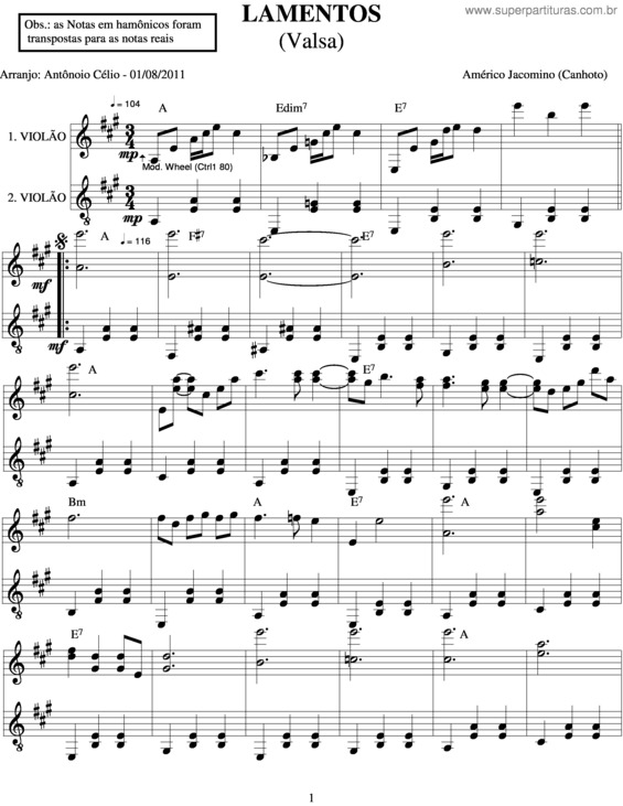 Partitura da música Lamentos v.8