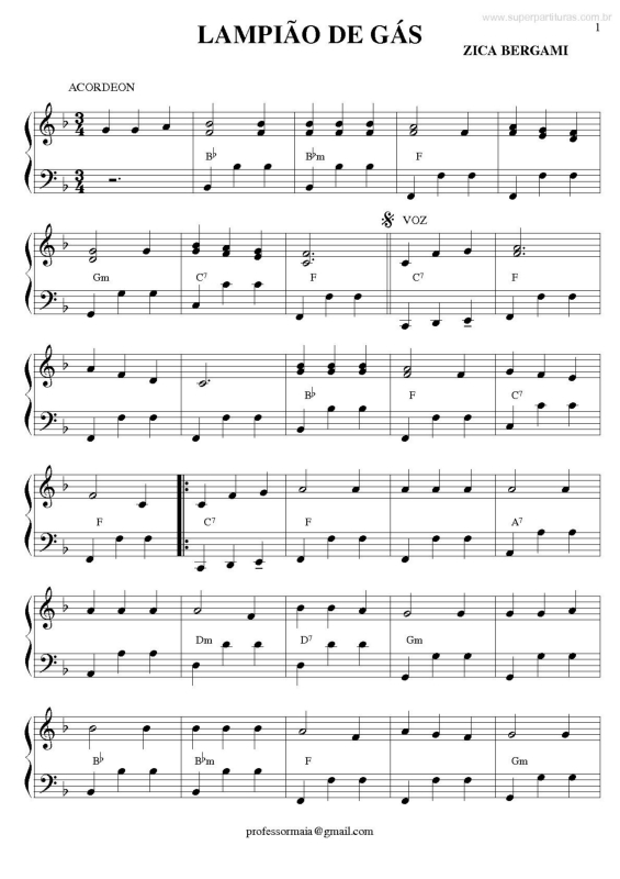 Partitura da música Lampião de Gás v.2