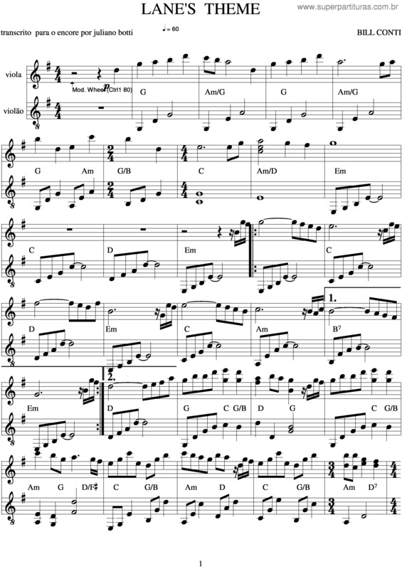 Partitura da música Lane`S Theme