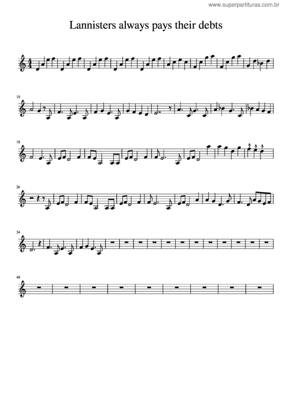 Partitura da música Lannisters Always Pays Their Debts