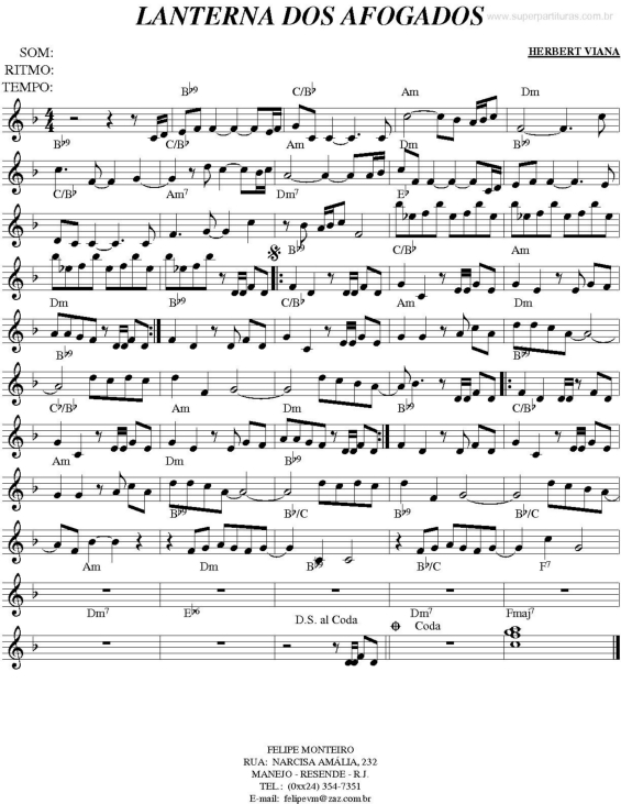 Partitura da música Lanterna dos Afogados