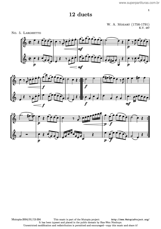 Partitura da música Larghetto v.2