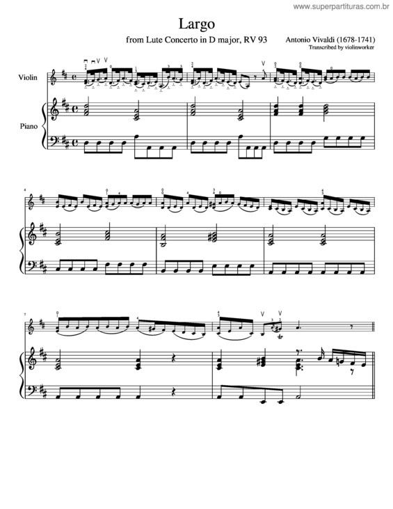 Partitura da música Largo From Lute Concerto In D Major Rv 93