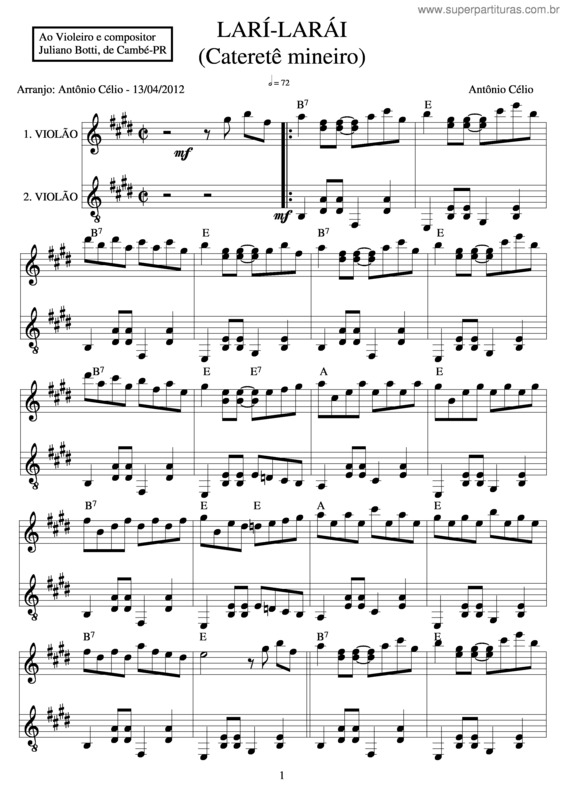 Partitura da música Larí-Larái