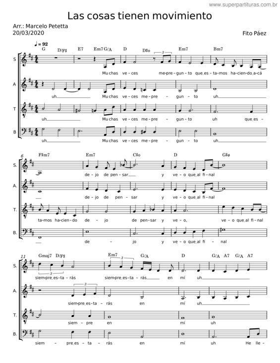Partitura da música Las Cosas Tienen Movimiento – Fito Páez v.3