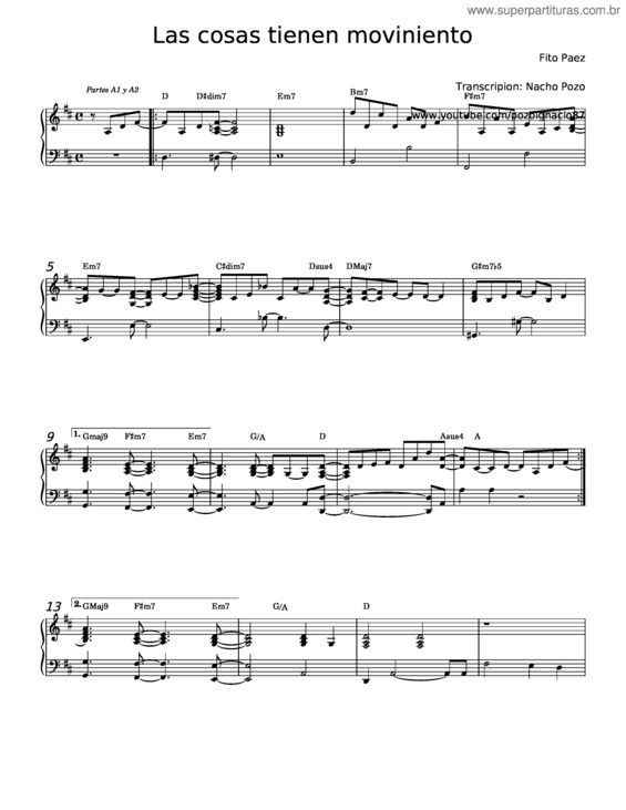 Partitura da música Las Cosas Tienen Movimiento – Fito Páez