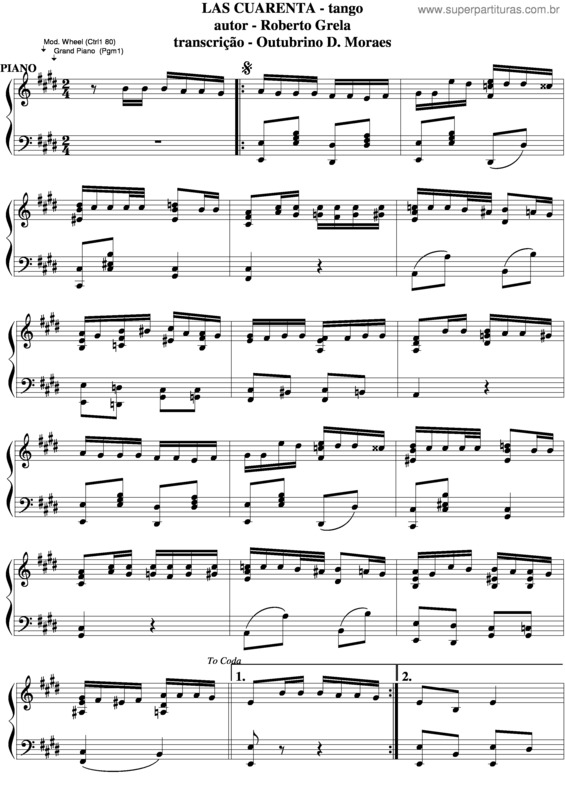 Partitura da música Las Cuarenta