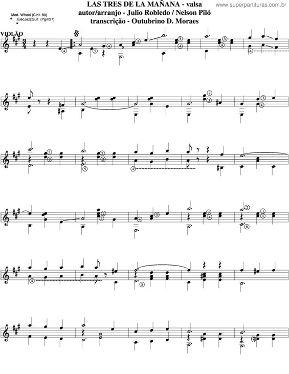 Partitura da música Las Três De La Mañana v.2