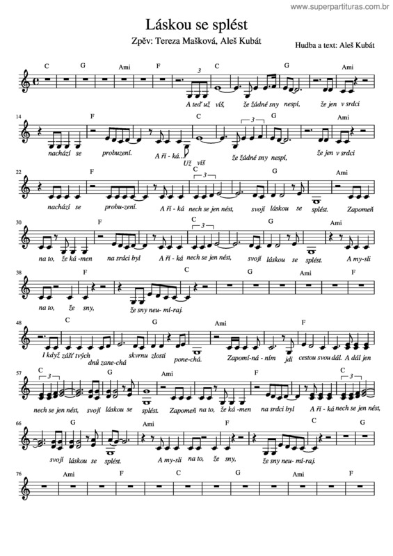 Partitura da música Láskou Se Splést – Aleš Kubát Láskou Se Splést