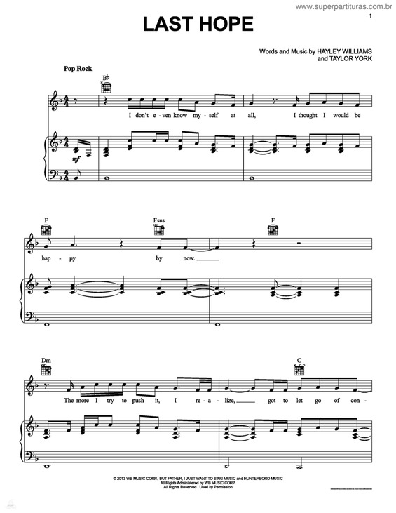 Partitura da música Last Hope