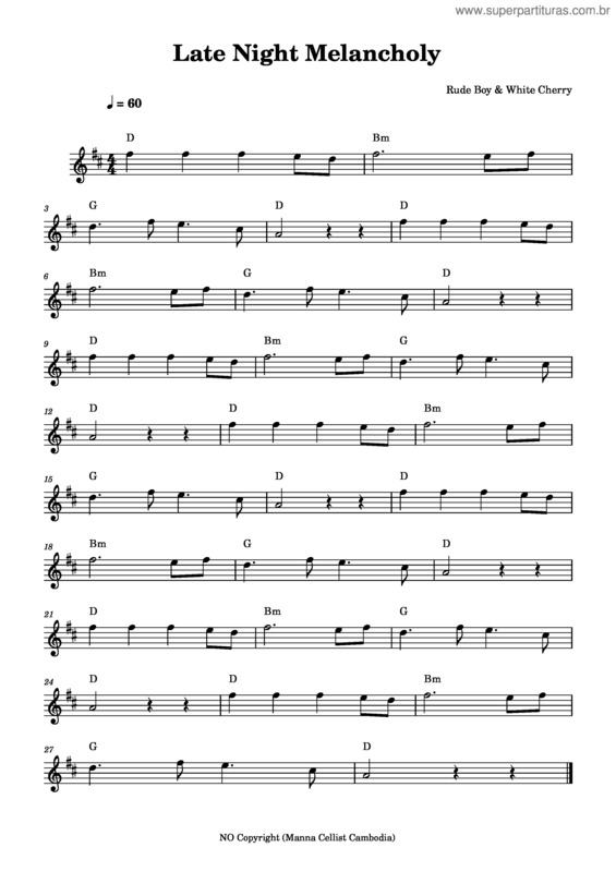 Partitura da música Late Night Melancholy  – Rude Boy & White Cherry Late Night Melancholy