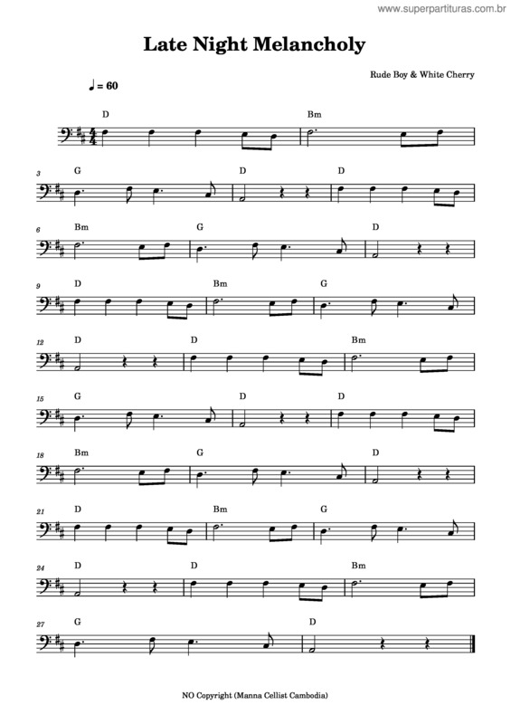 Partitura da música Late Night Melancholy – Rude Boy & White Cherry Late Night Melancholy – Cello