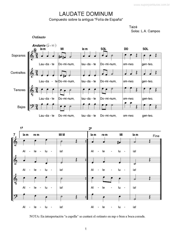 Partitura da música Laudate Dominum