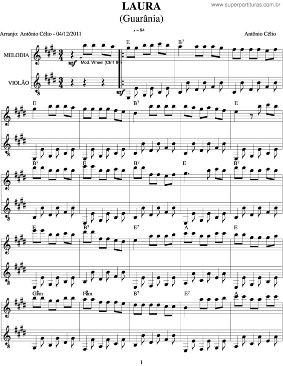 Partitura da música Laura v.10