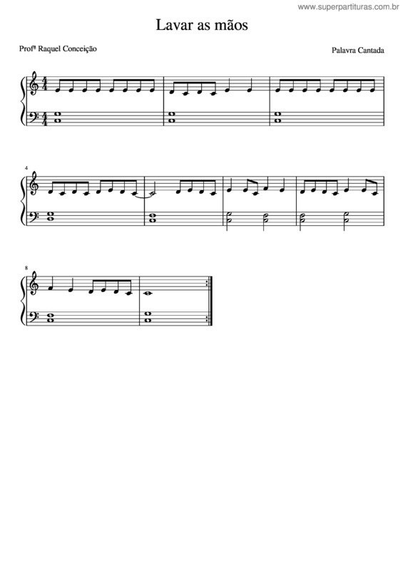 Partitura da música Lava Uma Mão – Palavra Cantada