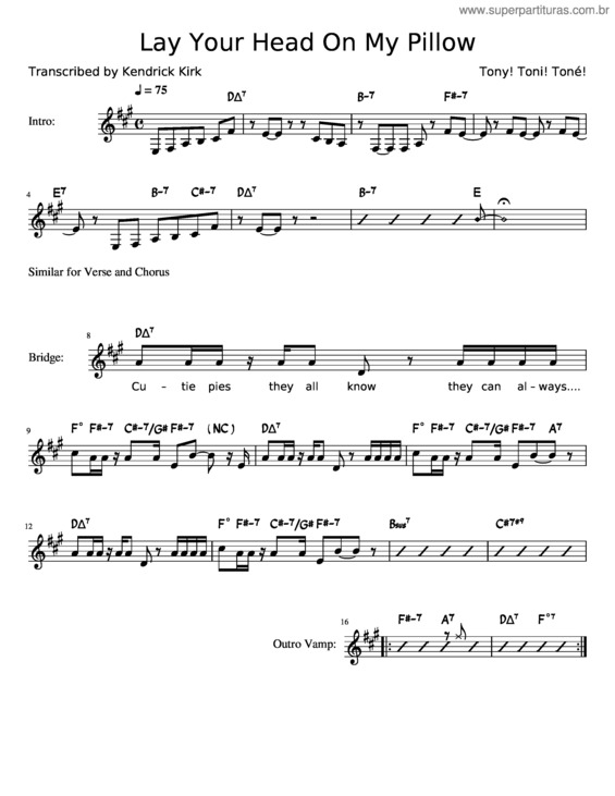 Partitura da música Lay Your Head On My Pillow