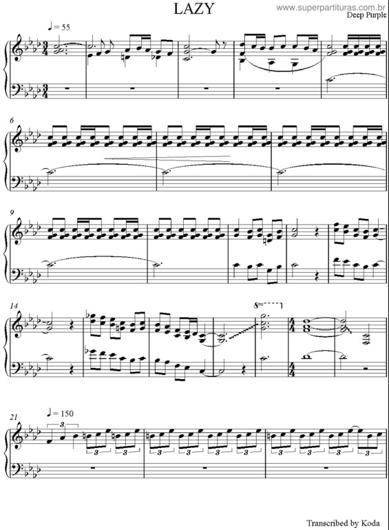 Partitura da música Lazy