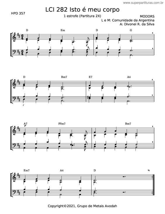 Partitura da música Lci 282 Isto É Meu Corpo – Divonei R. Da Silva