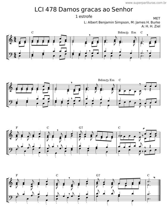 Partitura da música Lci 478 Damos Graças Ao Senhor – Albert Benjamin Simpson