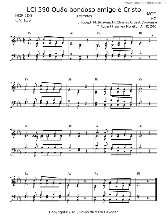 Partitura da música Lci 590 Quão Bondoso Amigo É Cristo – Joseph M. Scriven;Charles Crozat Converse