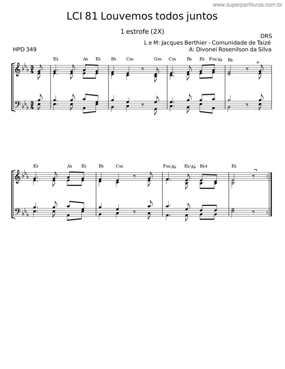 Partitura da música Lci 81 Louvemos Todos Juntos – Jacques Berthier