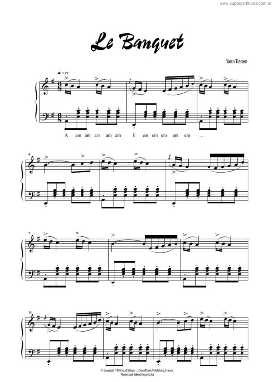 Partitura da música Le Banquet