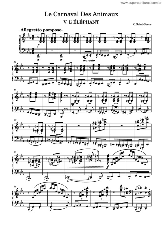 Partitura da música Le Carnaval Des Animaux, V. L` Éléphant