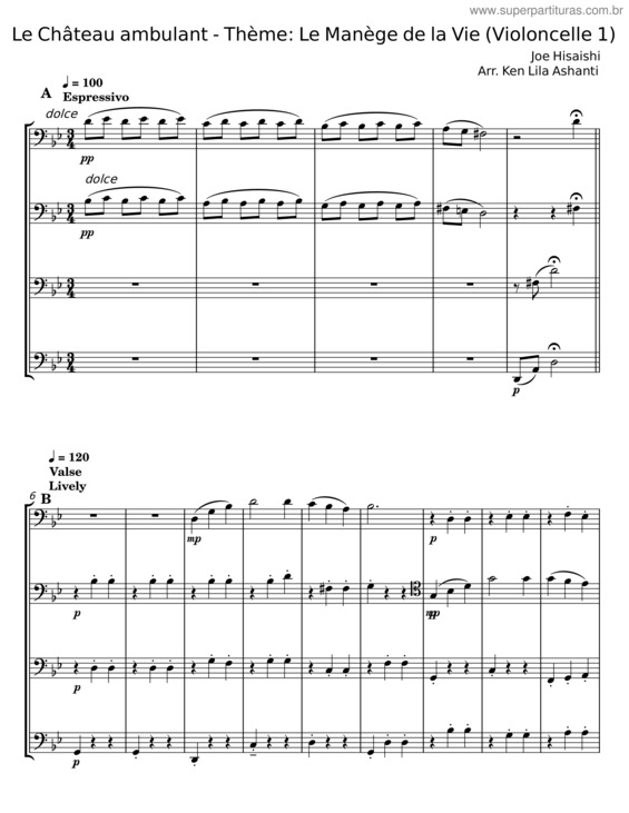 Partitura da música Le Chateau Ambulant  – Joe Hisaishi