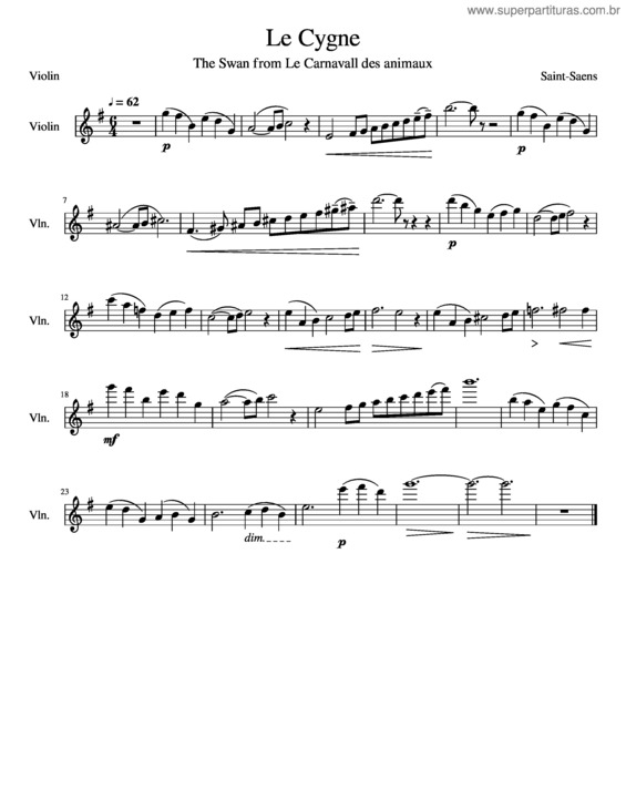 Partitura da música Le Cygne-Violin Part