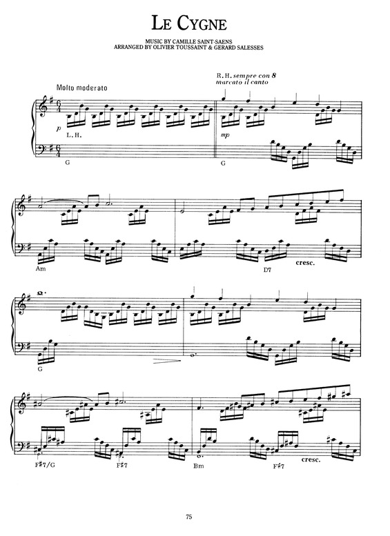 Partitura da música Le Cygne