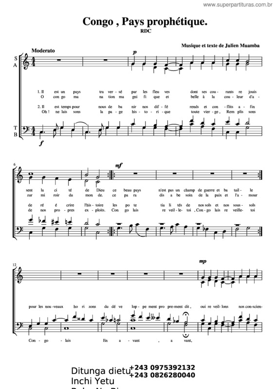 Partitura da música Le Fils De Dieu Est Venu Pour Oter Les Pechés  Congo , Pays Prophétique.