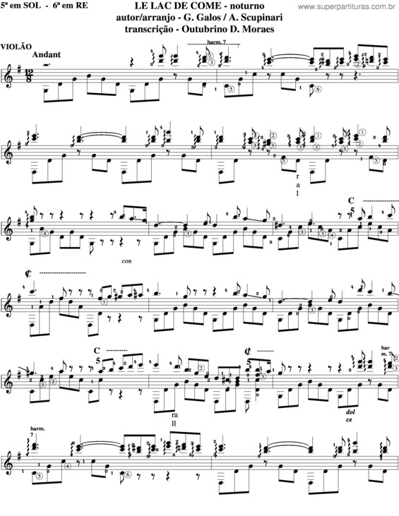 Partitura da música Le Lac De Come v.3