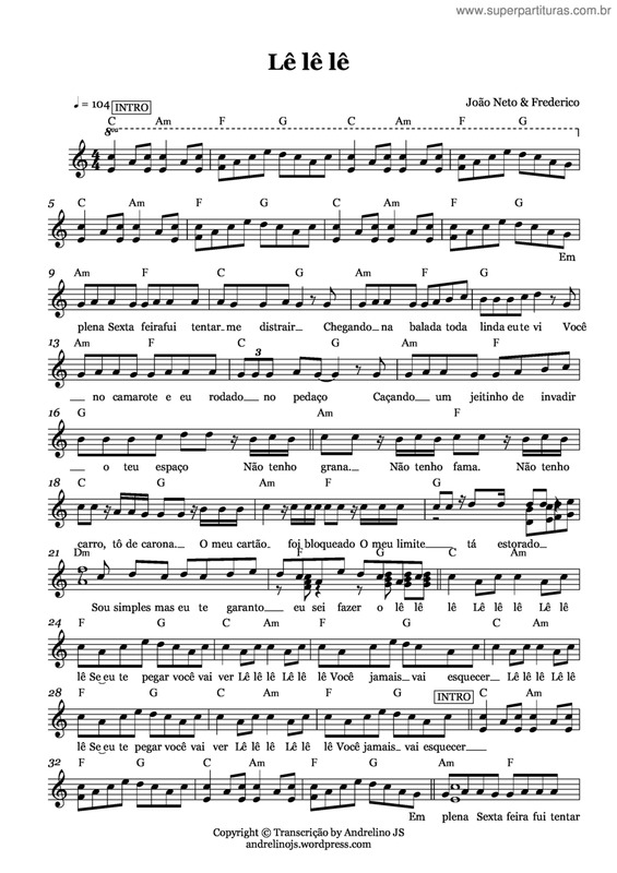 Partitura da música Lê lê lê