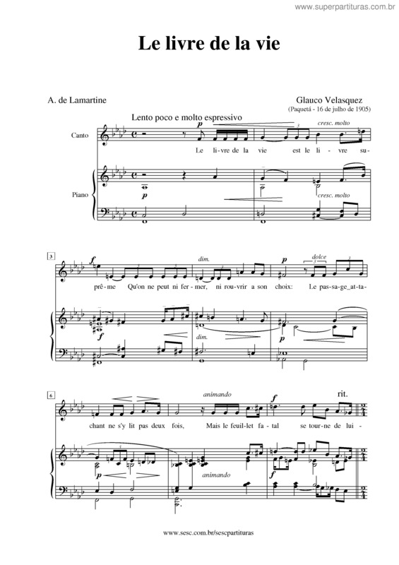 Partitura da música Le livre de la vie