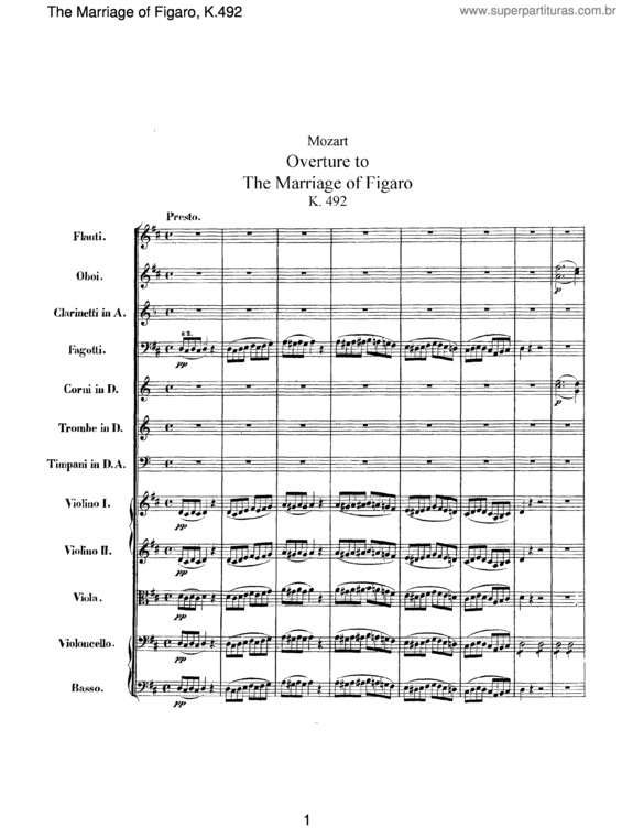 Partitura da música Le nozze di Figaro v.5