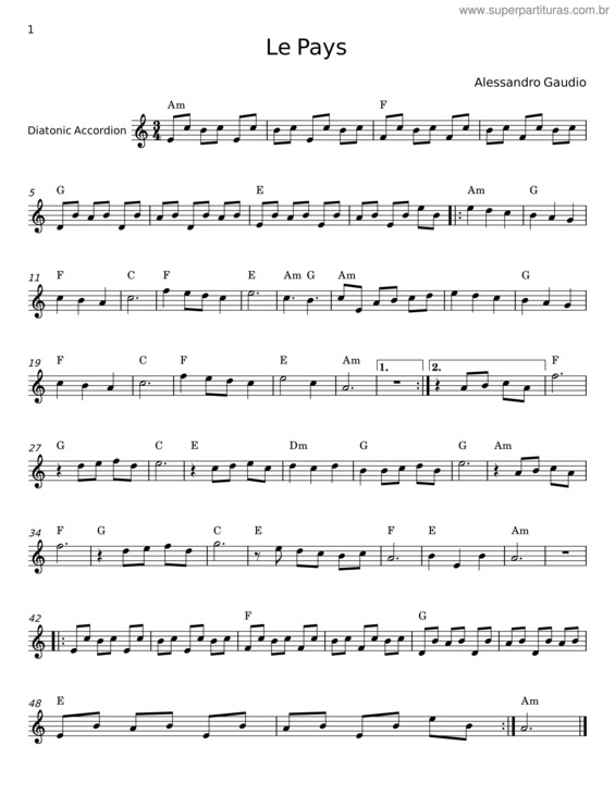 Partitura da música Le Pays v.2
