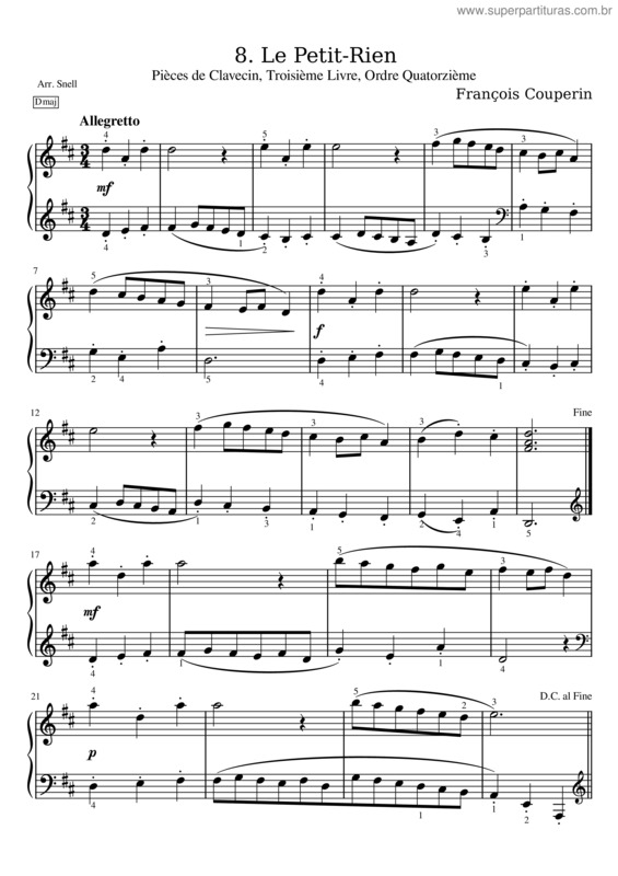 Partitura da música Le Petit Rien, Pièces De Clavecin, Troisième Livre, Ordre Quatorzième – François Couperin