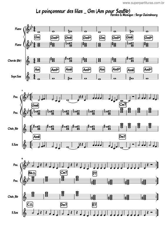 Partitura da música Le Poinçonneur Des Lilas _ Gm