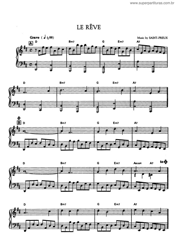 Partitura da música Le Reve